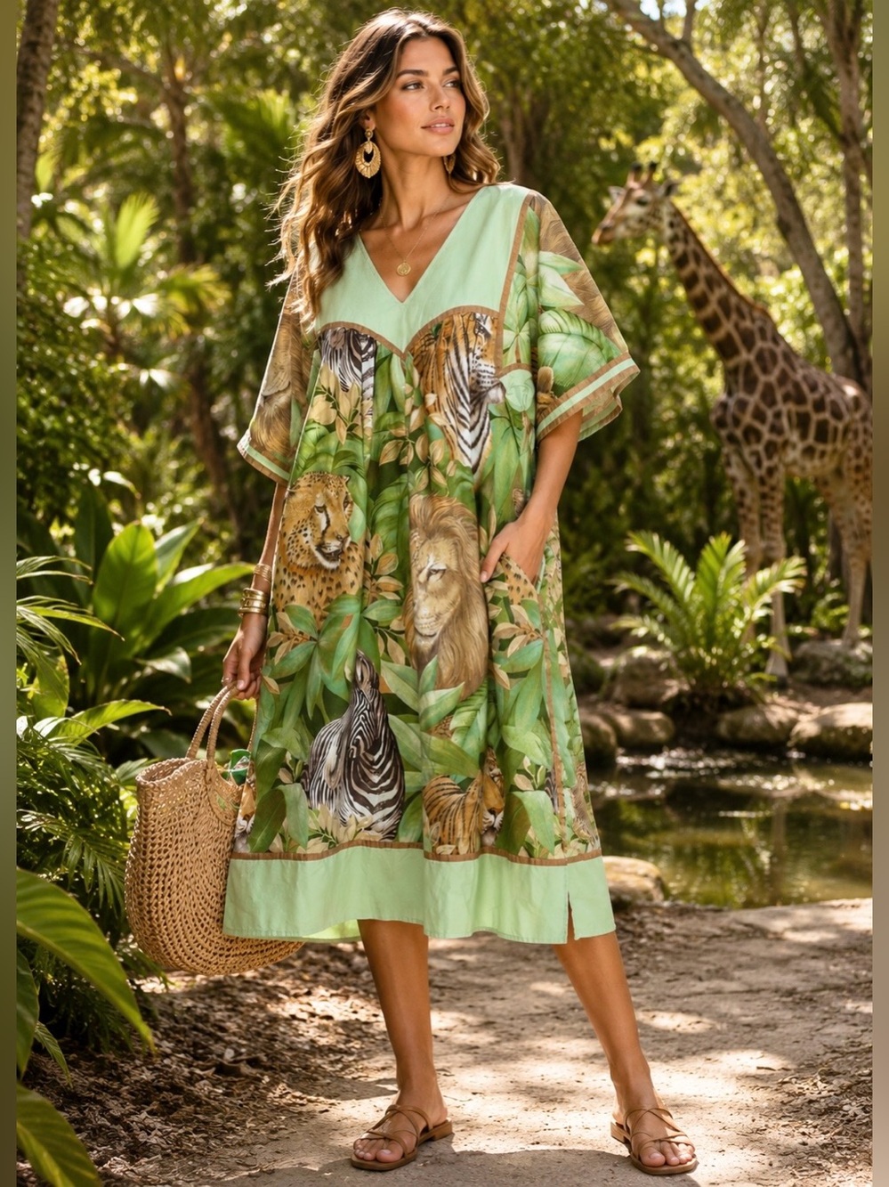 Vintage Krist Gudnason California Safari
Jungle Animal Print 100% Cotton Dress S